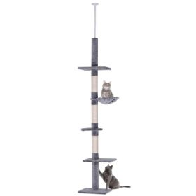 9 Foot Adjustable Height Floor To Ceiling Vertical Cat Tree - Grey And White (Option: GREY)