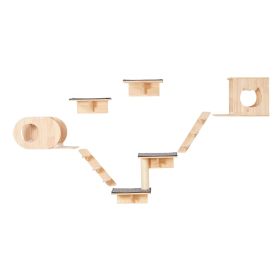 Wall Mounted Cat Shelves, Cat Wall Shelves and Perches with Jumping Boards, Cat Beds, Hammocks & Cat Tree (Number of Sets: 7-Piece Set)